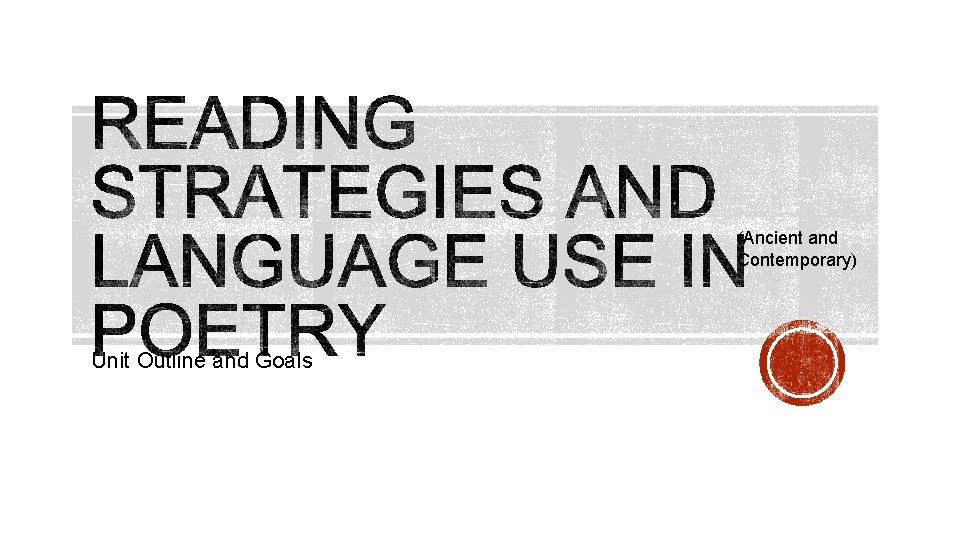 (Ancient and Contemporary) Unit Outline and Goals 