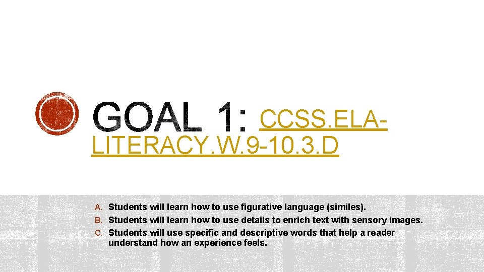 CCSS. ELALITERACY. W. 9 -10. 3. D A. Students will learn how to use