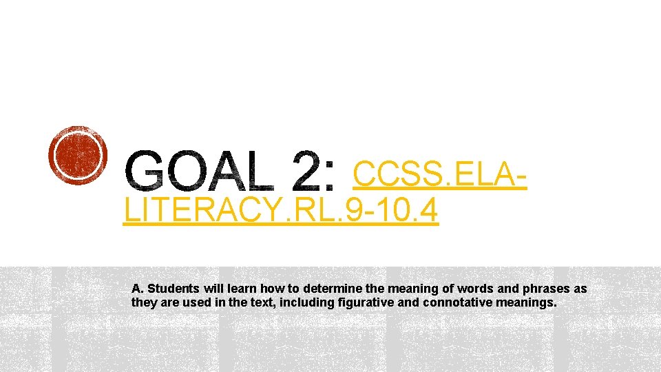 CCSS. ELALITERACY. RL. 9 -10. 4 A. Students will learn how to determine the
