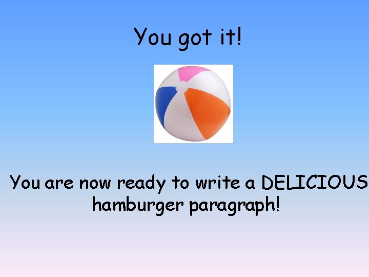 You got it! You are now ready to write a DELICIOUS hamburger paragraph! 