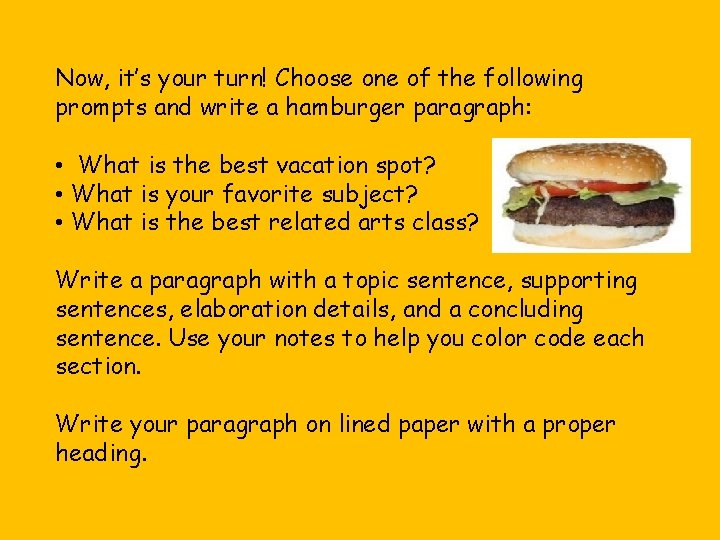 Now, it’s your turn! Choose one of the following prompts and write a hamburger