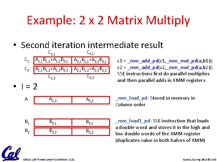 Example: 2 x 2 Matrix Multiply • Second iteration intermediate result C 1, 1