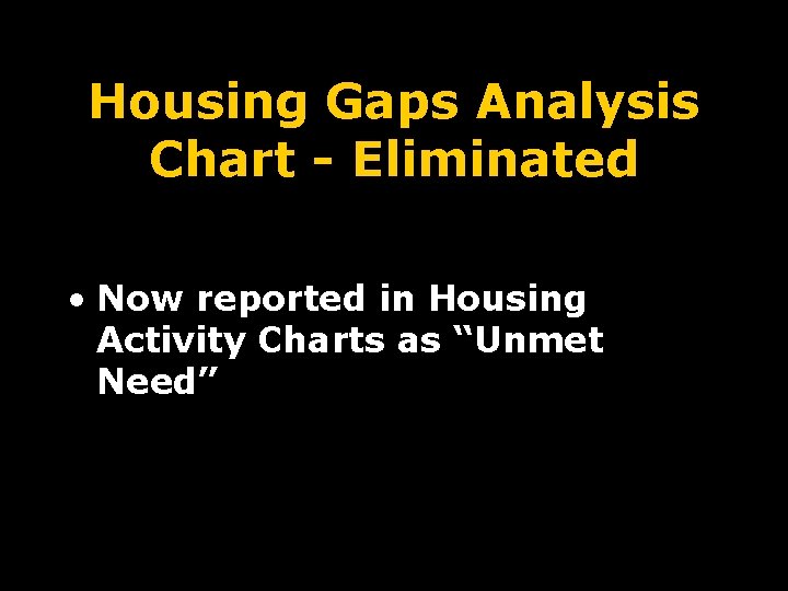 Housing Gaps Analysis Chart - Eliminated • Now reported in Housing Activity Charts as