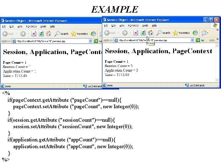 EXAMPLE <% if(page. Context. get. Attribute ("page. Count")==null){ page. Context. set. Attribute ("page. Count",