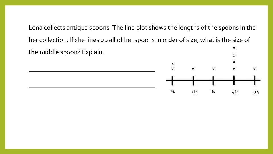 Lena collects antique spoons. The line plot shows the lengths of the spoons in Lena collects antique spoons. The line plot shows the lengths of the spoons in