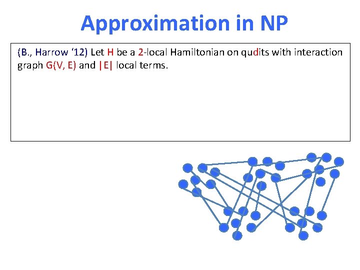 Approximation in NP (B. , Harrow ‘ 12) Let H be a 2 -local