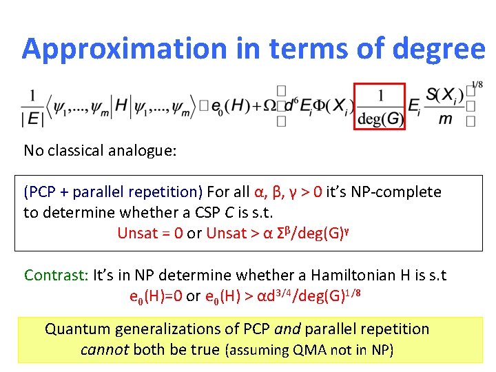 Approximation in terms of degree No classical analogue: (PCP + parallel repetition) For all