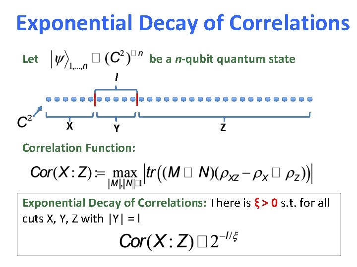 Exponential Decay of Correlations Let be a n-qubit quantum state l X Y Z