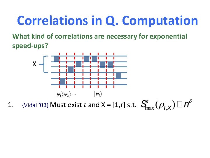 Correlations in Q. Computation What kind of correlations are necessary for exponential speed-ups? X