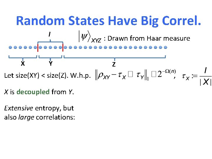 Random States Have Big Correl. l X Y Let size(XY) < size(Z). W. h.