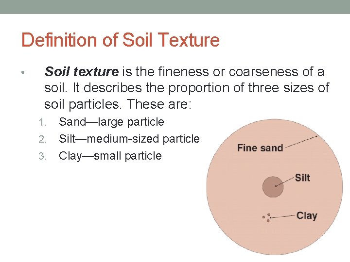 Definition of Soil Texture • Soil texture is the fineness or coarseness of a