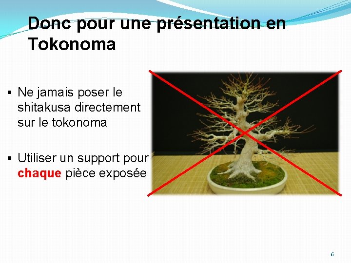 Donc pour une présentation en Tokonoma § Ne jamais poser le shitakusa directement sur