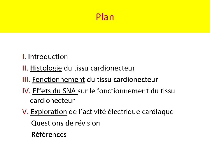 Plan I. Introduction II. Histologie du tissu cardionecteur III. Fonctionnement du tissu cardionecteur IV.