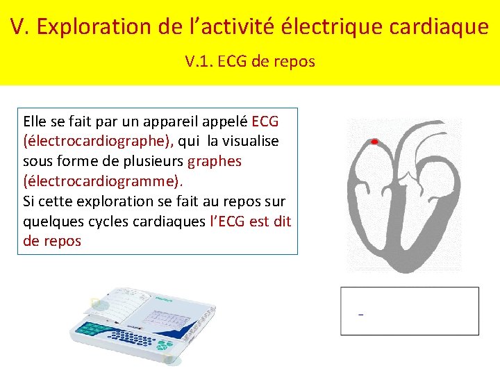 V. Exploration de l’activité électrique cardiaque V. 1. ECG de repos Elle se fait