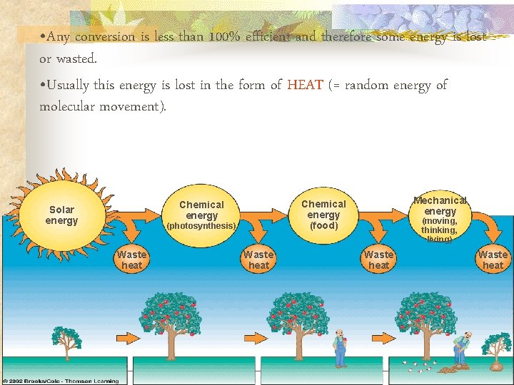 • Any conversion is less than 100% efficient and therefore some energy is • Any conversion is less than 100% efficient and therefore some energy is