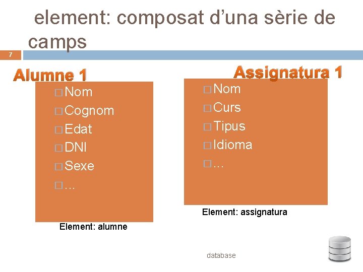 7 element: composat d’una sèrie de camps Alumne 1 Assignatura 1 � Nom �