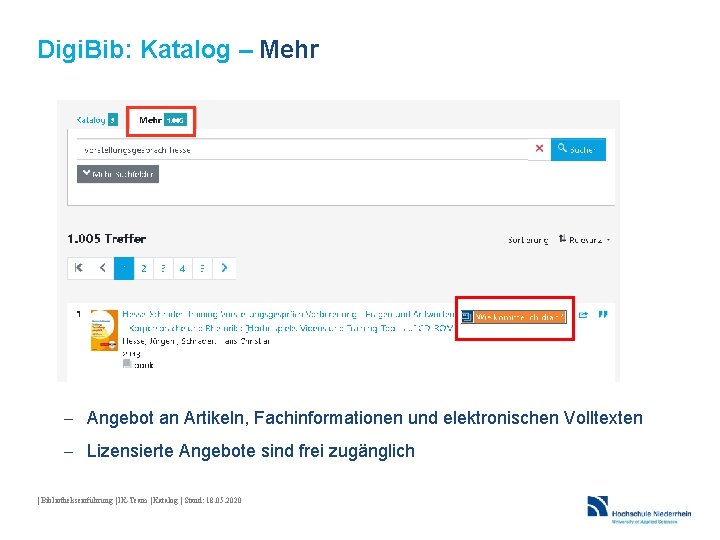 Digi. Bib: Katalog – Mehr - Angebot an Artikeln, Fachinformationen und elektronischen Volltexten -