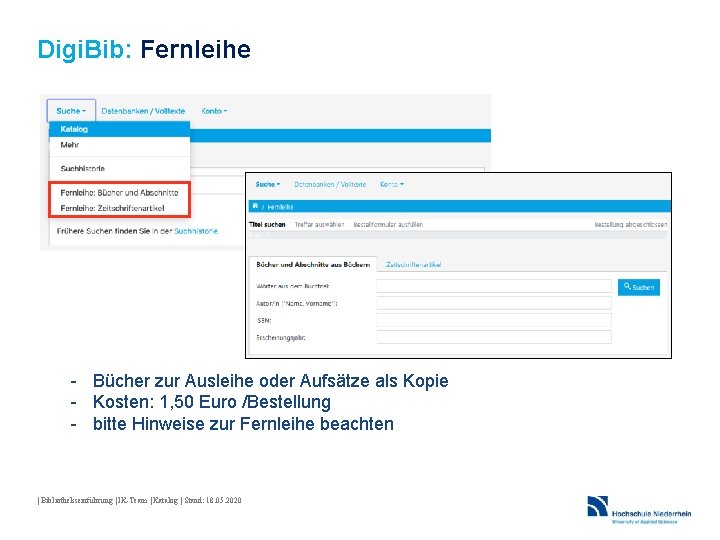 Digi. Bib: Fernleihe - Bücher zur Ausleihe oder Aufsätze als Kopie - Kosten: 1,