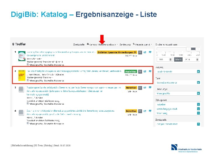 Digi. Bib: Katalog – Ergebnisanzeige - Liste | Bibliothekseinführung | IK-Team | Katalog |