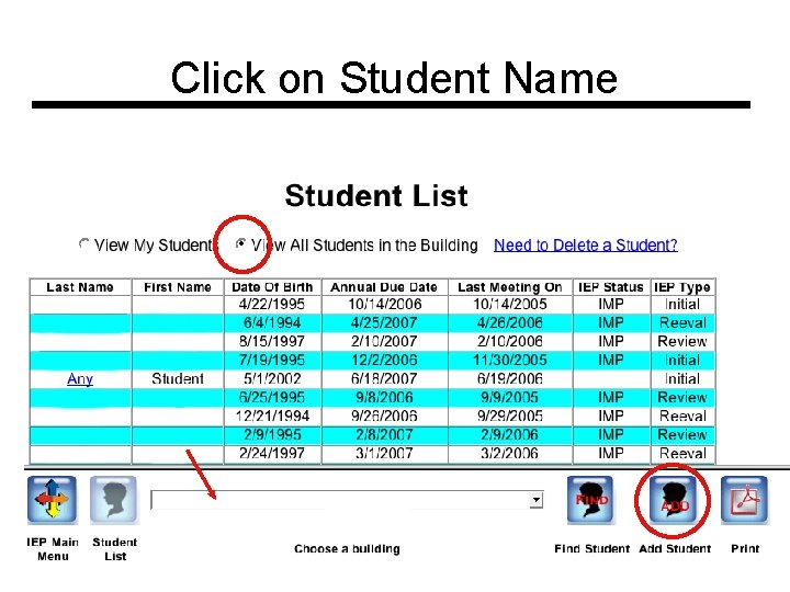 Click on Student Name 