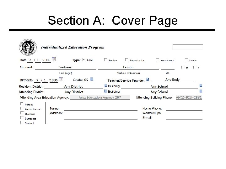 Section A: Cover Page 