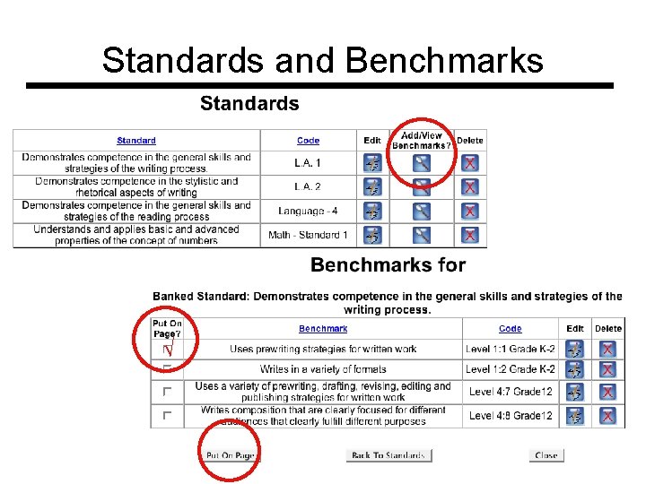 Standards and Benchmarks √ 