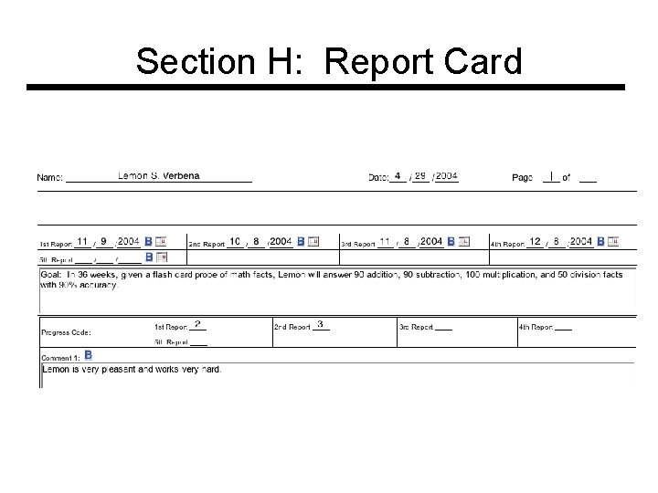Section H: Report Card 