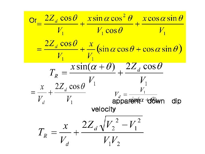 Or apparent velocity down dip 