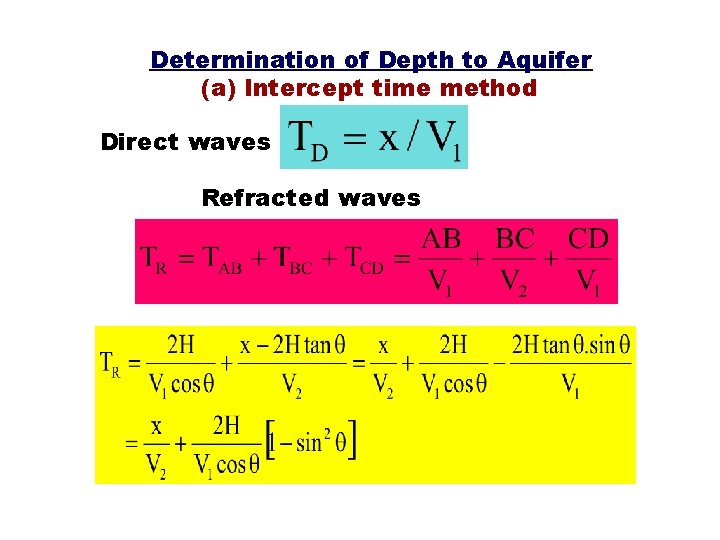 Determination of Depth to Aquifer (a) Intercept time method Direct waves Refracted waves 