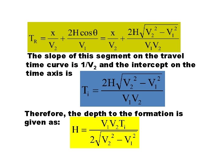The slope of this segment on the travel time curve is 1/V 2 and