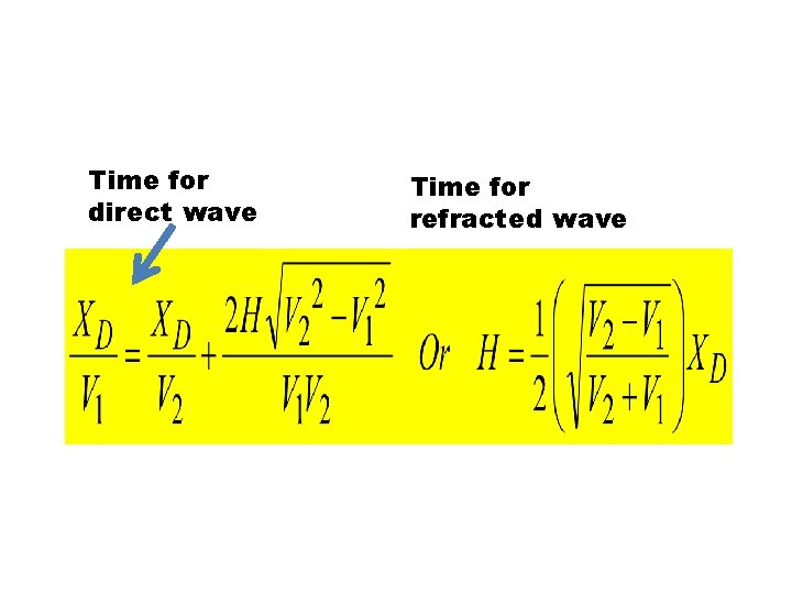 Time for direct wave Time for refracted wave 