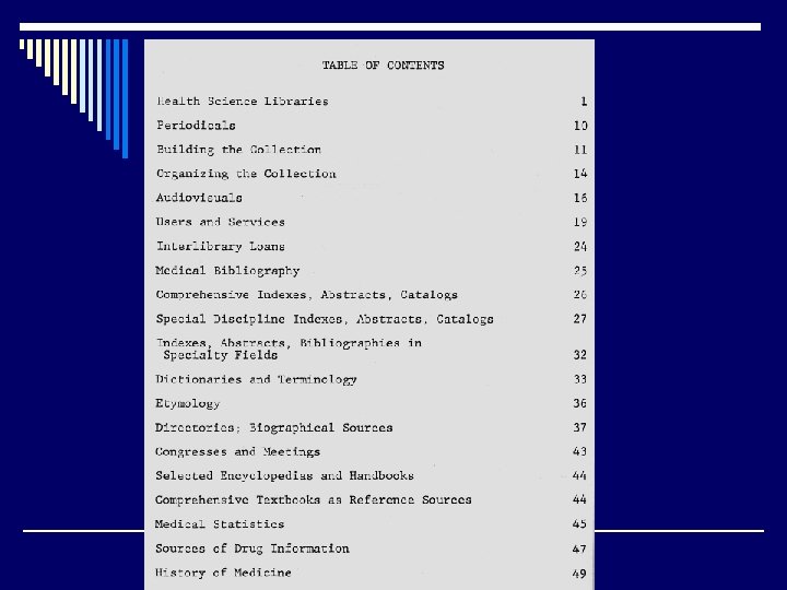 Table of contents 