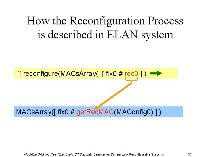 How the Reconfiguration Process is described in ELAN system [] reconfigure(MACs. Array( [ fix