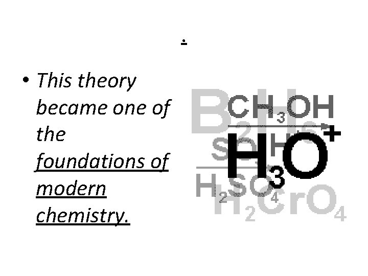 . • This theory became one of the foundations of modern chemistry. 