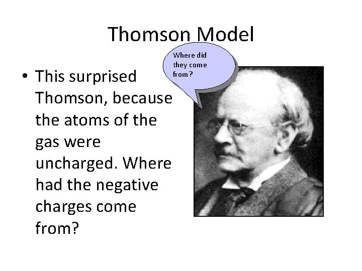 Thomson Model • This surprised Thomson, because the atoms of the gas were uncharged.