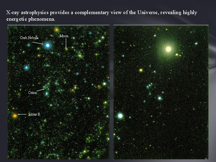 X-ray astrophysics provides a complementary view of the Universe, revealing highly energetic phenomena. Crab