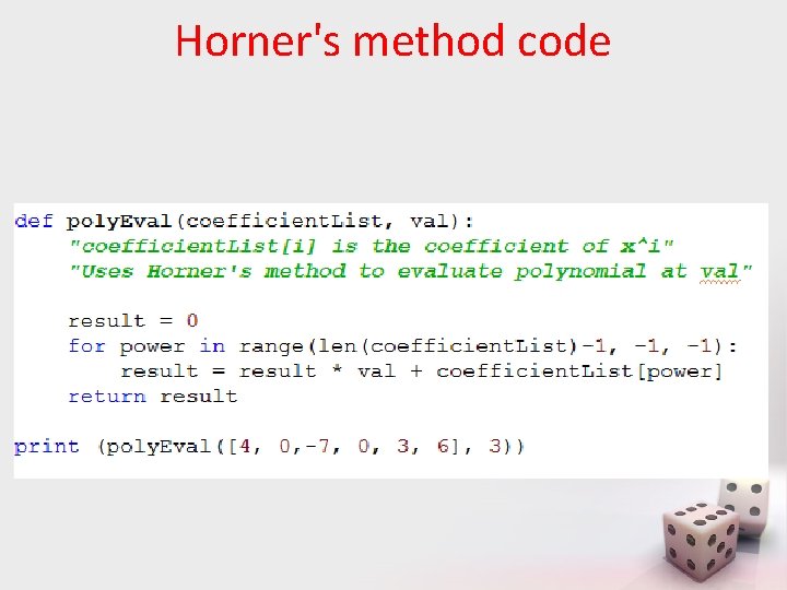 Horner's method code 