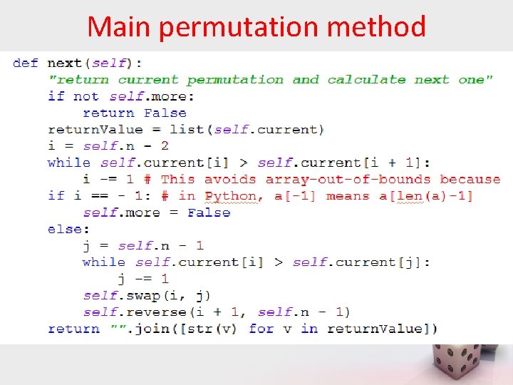 Main permutation method 