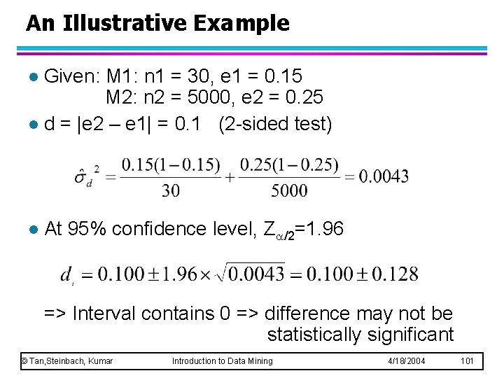 An Illustrative Example Given: M 1: n 1 = 30, e 1 = 0.