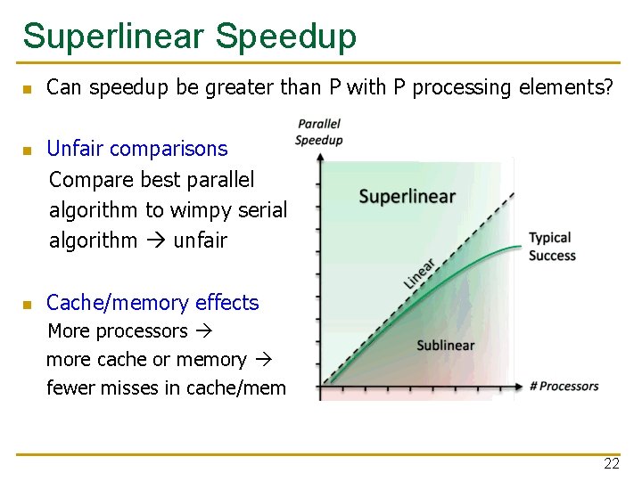 Superlinear Speedup n n n Can speedup be greater than P with P processing