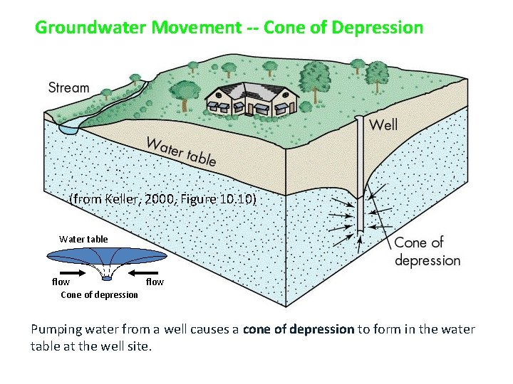 Groundwater Movement -- Cone of Depression (from Keller, 2000, Figure 10. 10) Water table
