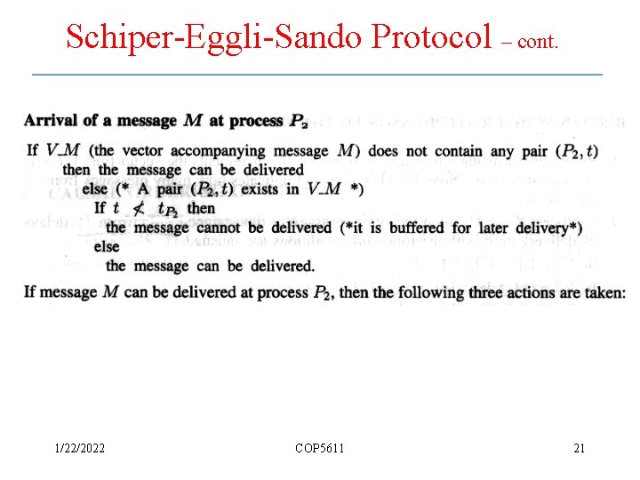 Schiper-Eggli-Sando Protocol – cont. 1/22/2022 COP 5611 21 