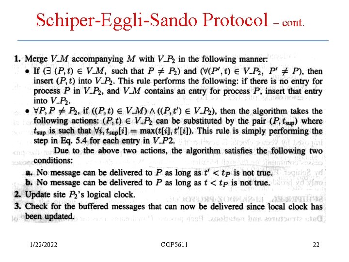 Schiper-Eggli-Sando Protocol – cont. 1/22/2022 COP 5611 22 