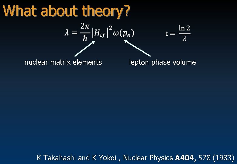 What about theory? nuclear matrix elements lepton phase volume K Takahashi and K Yokoi