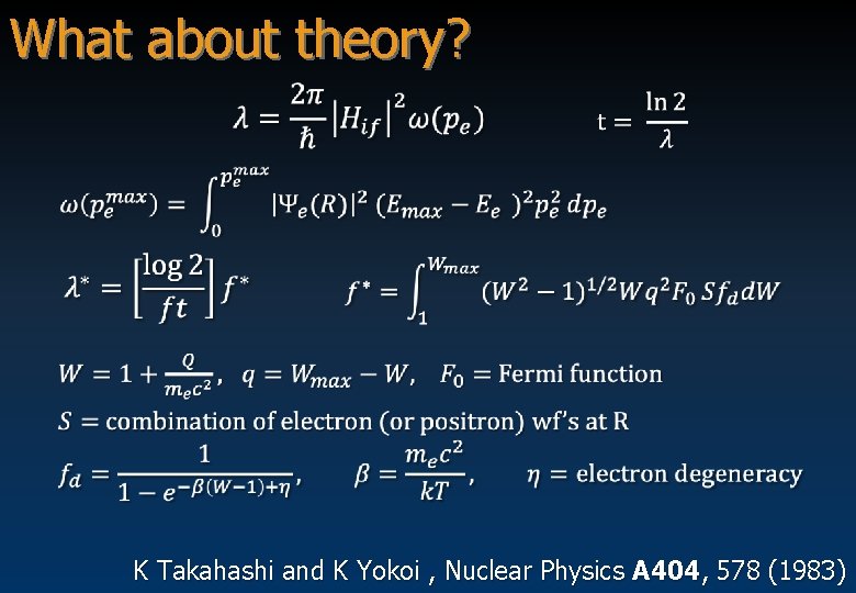 What about theory? K Takahashi and K Yokoi , Nuclear Physics A 404, 578