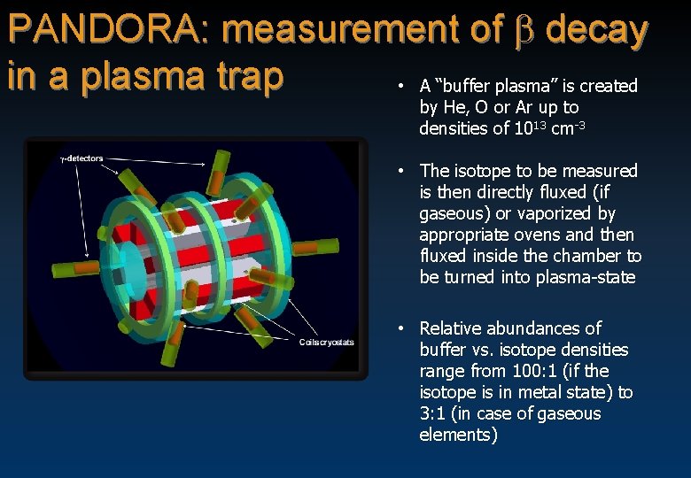 PANDORA: measurement of b decay in a plasma trap • A “buffer plasma” is