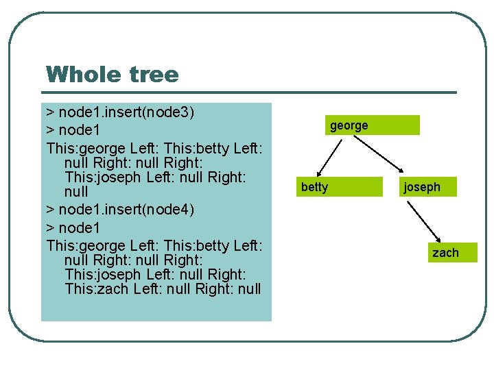 Whole tree > node 1. insert(node 3) > node 1 This: george Left: This: