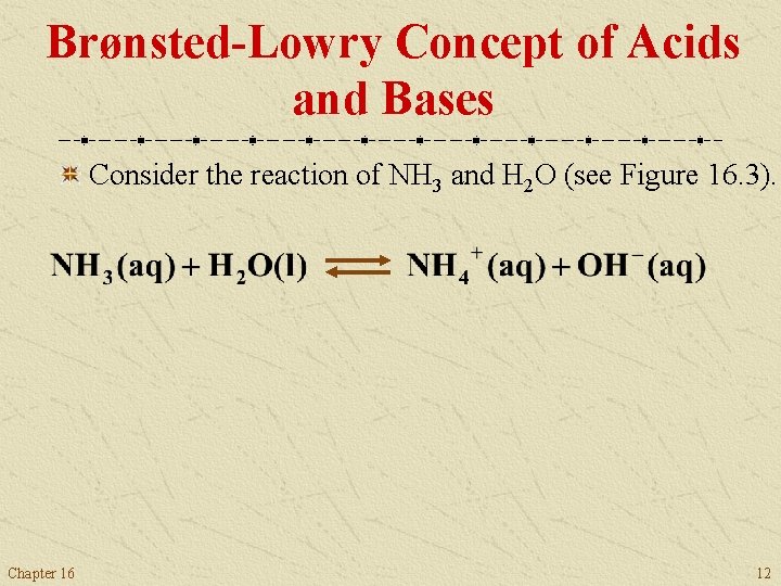 Brønsted-Lowry Concept of Acids and Bases Consider the reaction of NH 3 and H