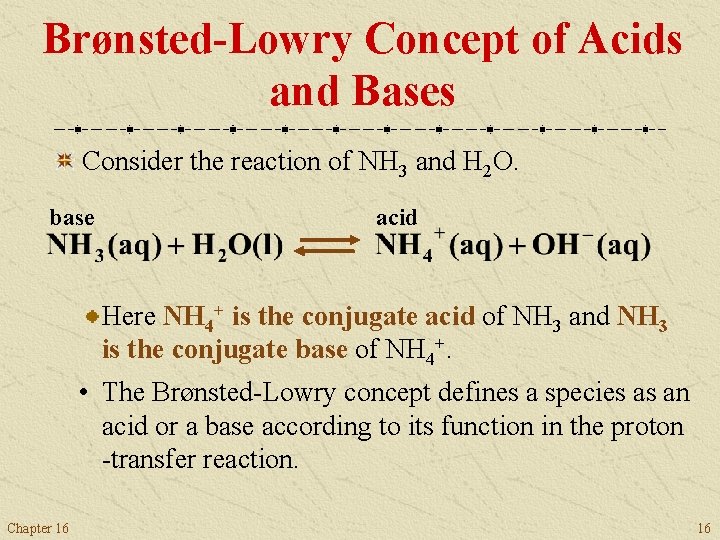 Brønsted-Lowry Concept of Acids and Bases Consider the reaction of NH 3 and H