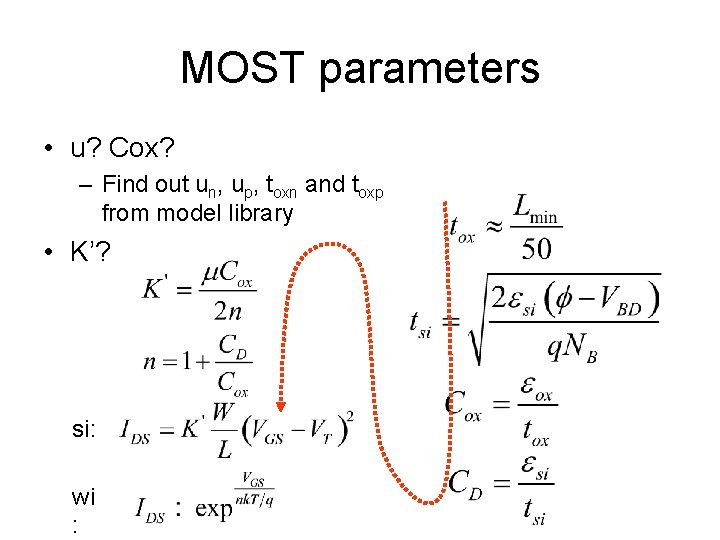 MOST parameters • u? Cox? – Find out un, up, toxn and toxp from